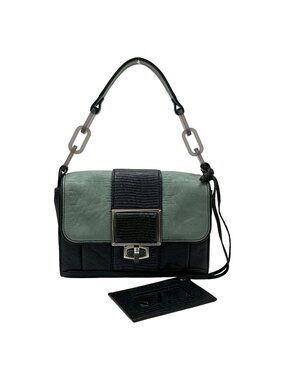 Balenciaga Handbag Light Green Dark Navy Turnlock Plastic Chain Leather